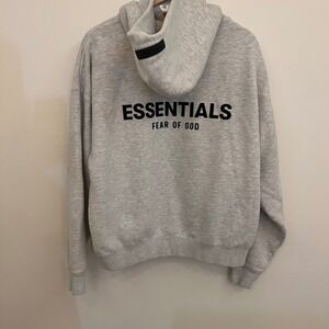 Fear of God Essentials Hoodie Light Heather Grey Oversized Logo Sweatshirt M